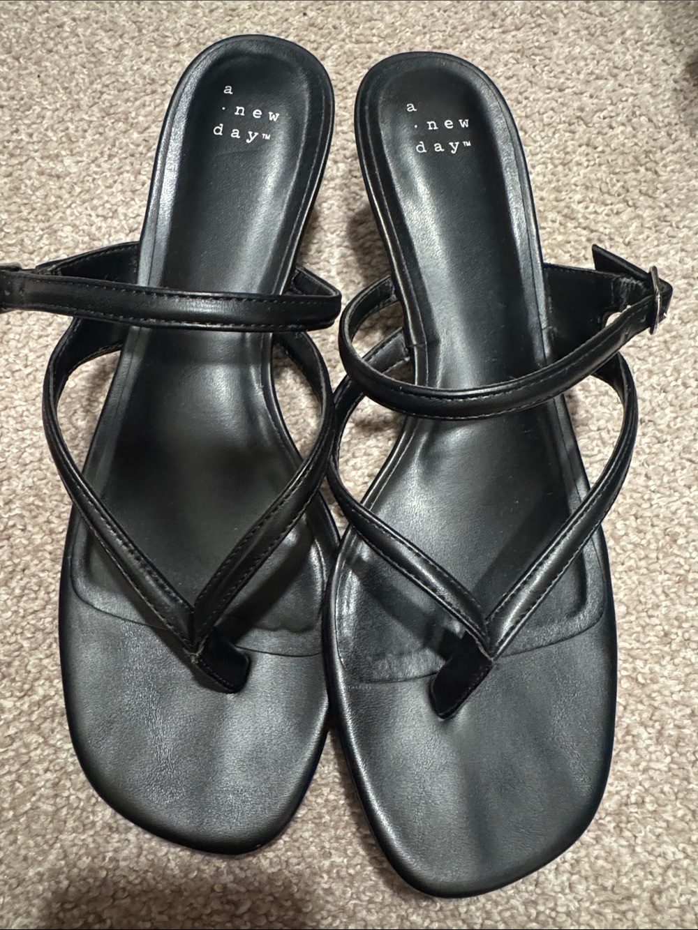 a new day Black Strappy Slide Sandals with Ankle Strap - kitten heel flip flop